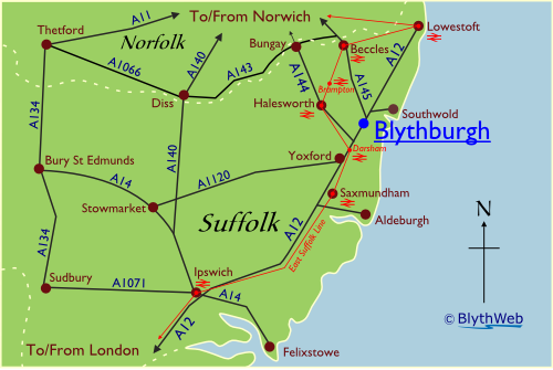 Location of Blythburgh in Suffolk
