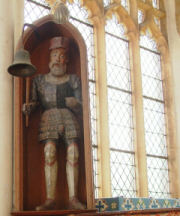 Rare Jack-o'-the-clock, a painted wooden figure, in armour, in Holy Trinity Church, Blythburgh.